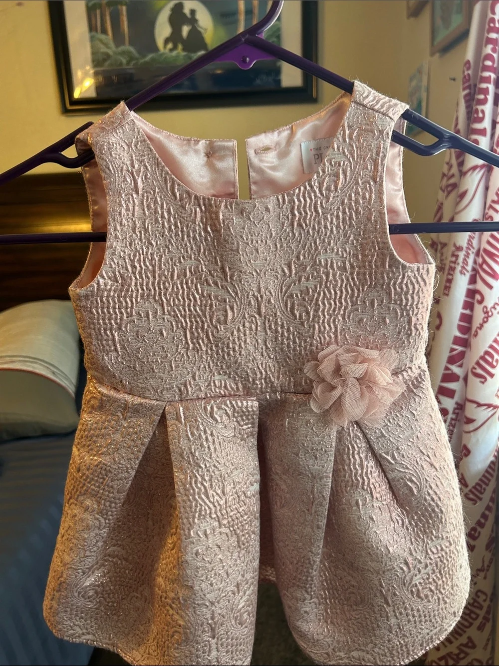 The Children's Place Pink Floral Jacquard Party Dress with Flower Accent